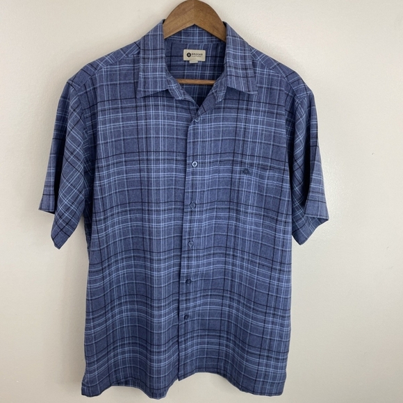 Haggar Men's Navy Checkered Button Up Collard Size Large - Picture 1 of 5